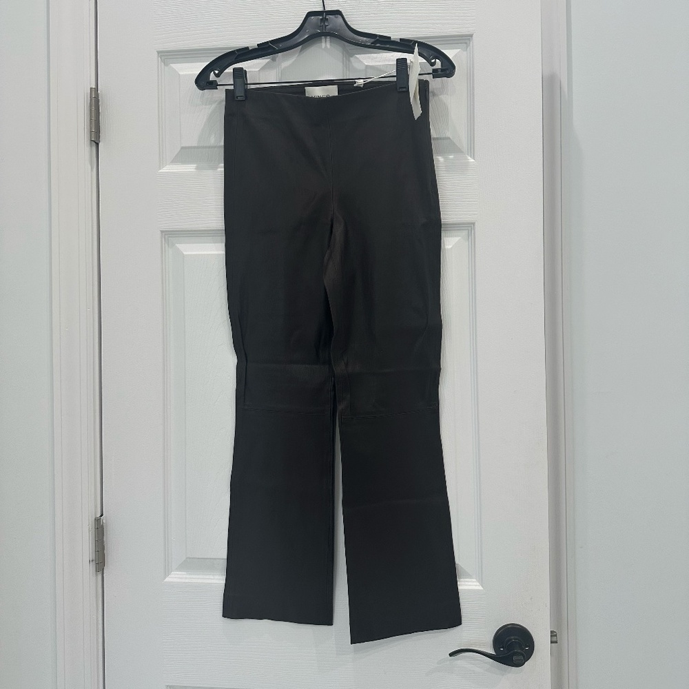 VINCE Women's Leather Pants Brown  Stretch  Cropped Flare Leggings Size S
